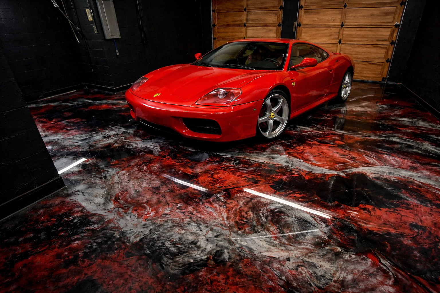 Red Metallic Garage epoxy flooring photo 3