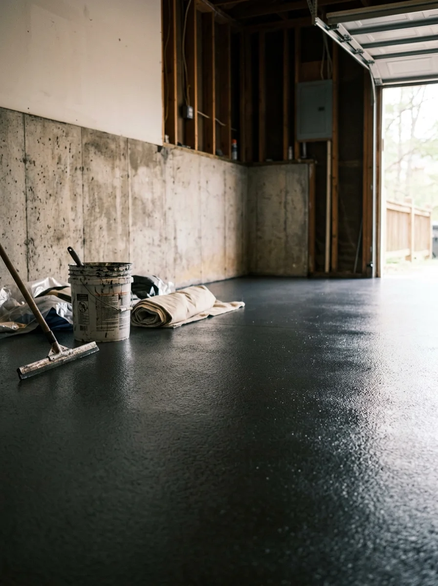 Residential garage with epoxy flooring in Black Mountain showing moisture protection and durability