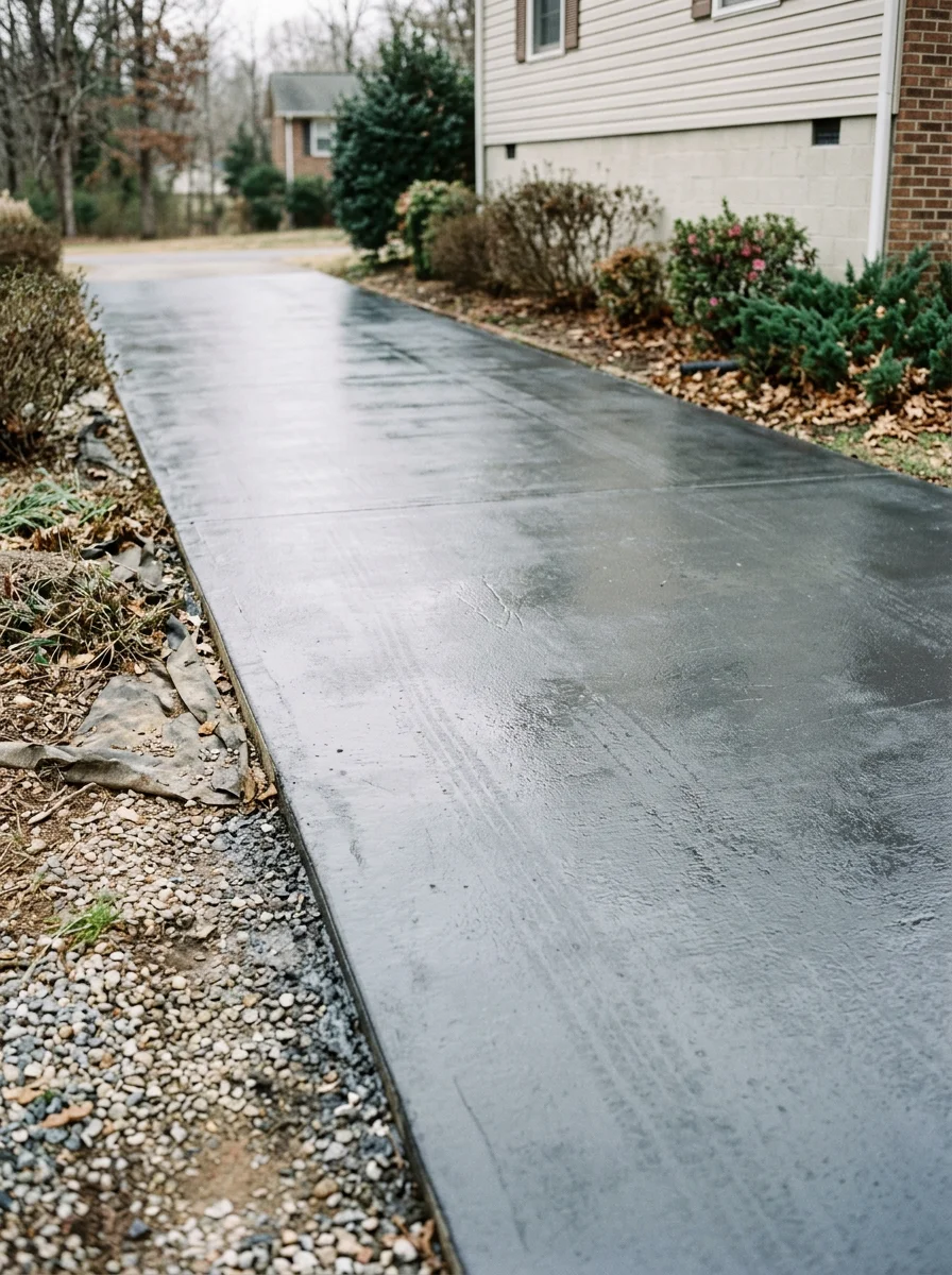 Concrete driveway sealed with protective coating to resist freeze-thaw damage and road salt