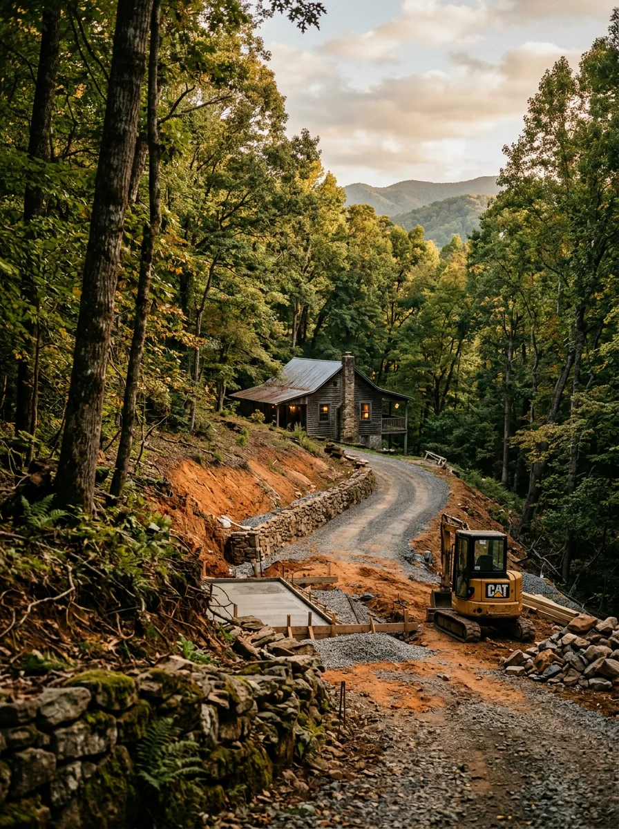 Steep residential property in Hampton TN with mountain terrain and older home construction