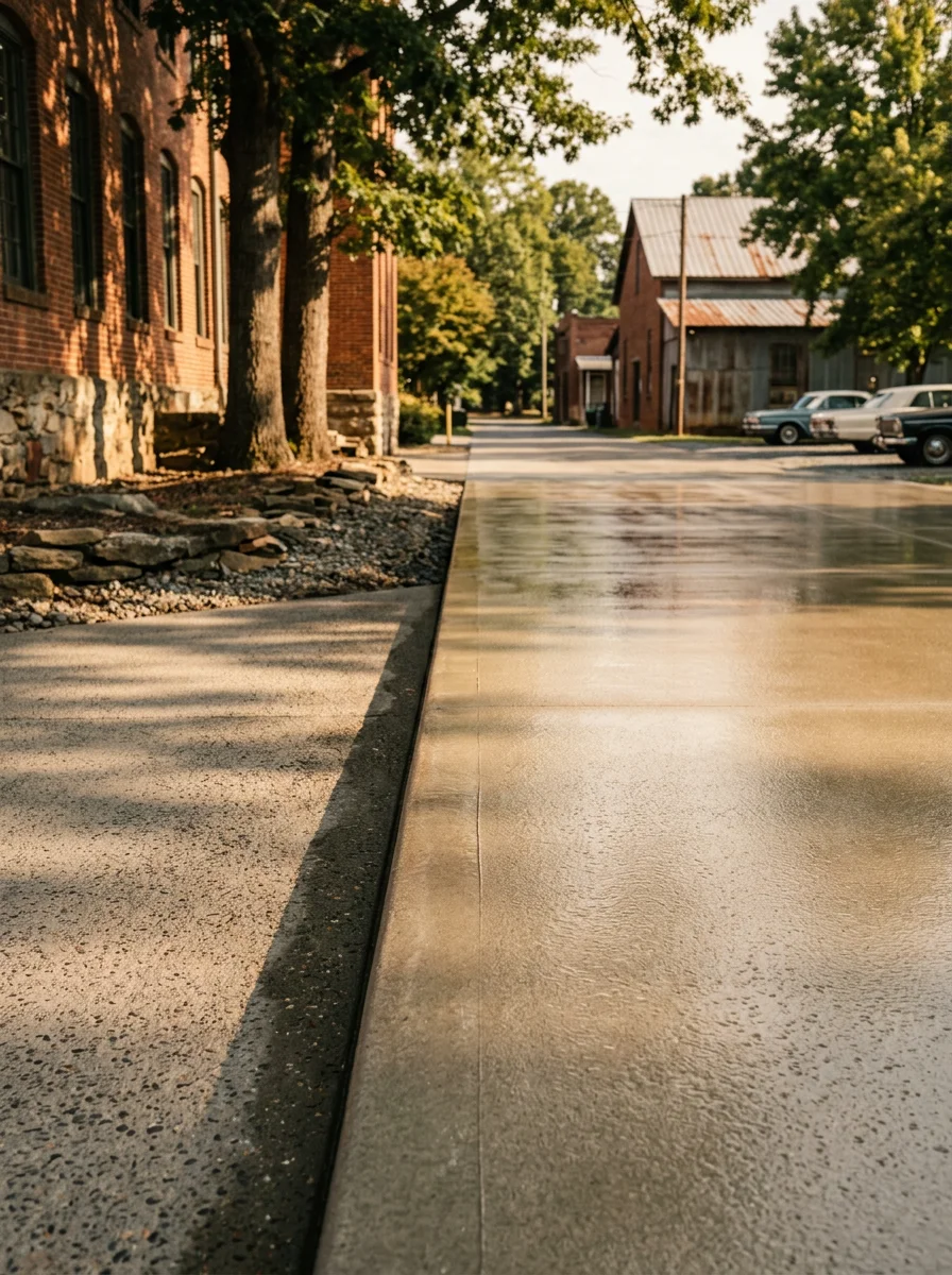 Polished concrete driveway in Valdese showing moisture-resistant sealed surface
